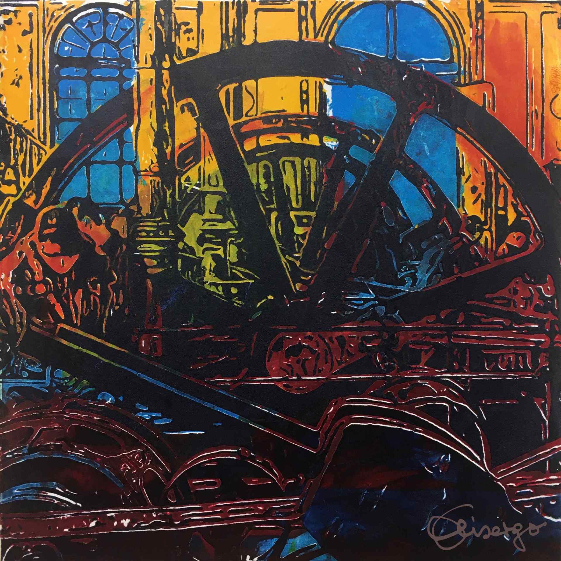 moderne Kunst Siebdruck Farbe Technik Wasserkraft Industriekultur Denkmal Ästhetik