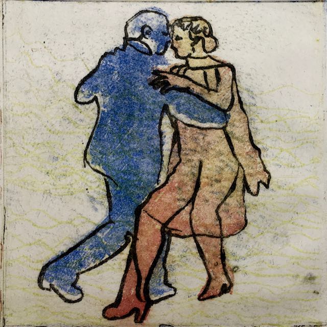 Elisabeth-Ernicke-Goßner-Bild-Öl-Tanz-Tango-Intagliotypie-blau-orange-