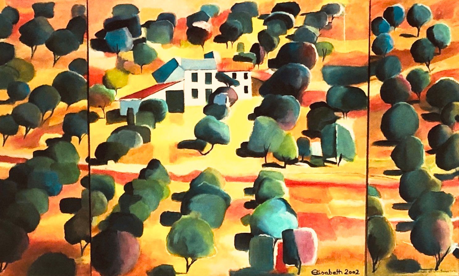 Gemälde, Triptychon, Spanien, Andalusien, Olivenbäume, Acryl auf Leinwand, Bild, moderne Kunst, contemporary Art, elisergo, Elisabeth Ernicke-Goßner