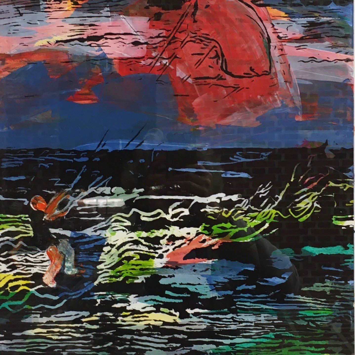 Bild, Surfer, Sturm, Wellen, Wasser, Acryl, Siebdruck, Elisabeth Ernicke-Goßner, galerie-augsburg, Markoberdorf, Ostallgäu, kunstausstellung