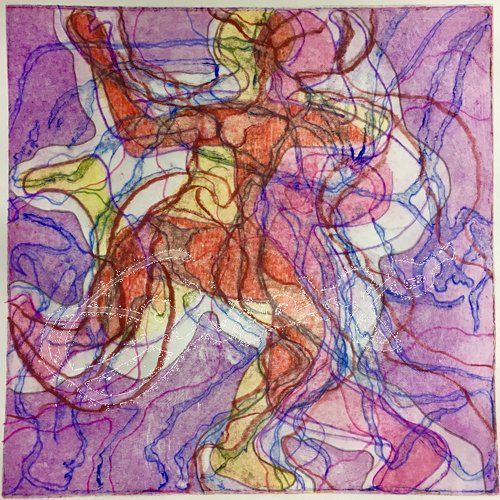 Elisabeth-Ernicke-Goßner-Bild-Öl-Tanz-Fahne-Tango-argentino-Radierung-pink