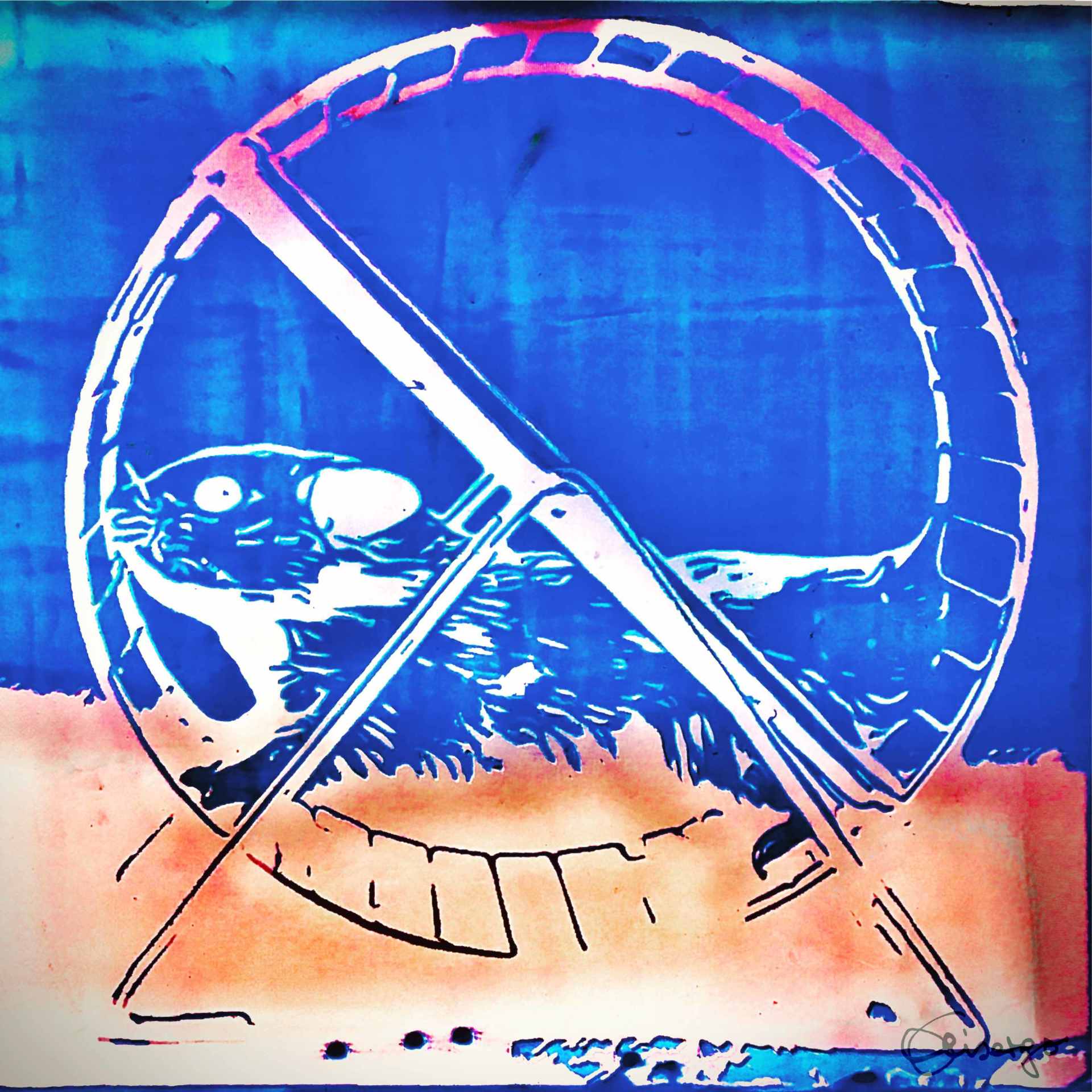 Bild, Gemälde, Siebdruck, Augsburg, Industrie, Zahnrad, Uhrwerk, Wasser, Figur, Hamster, Elisabeth Ernicke-Goßner, Elisergo