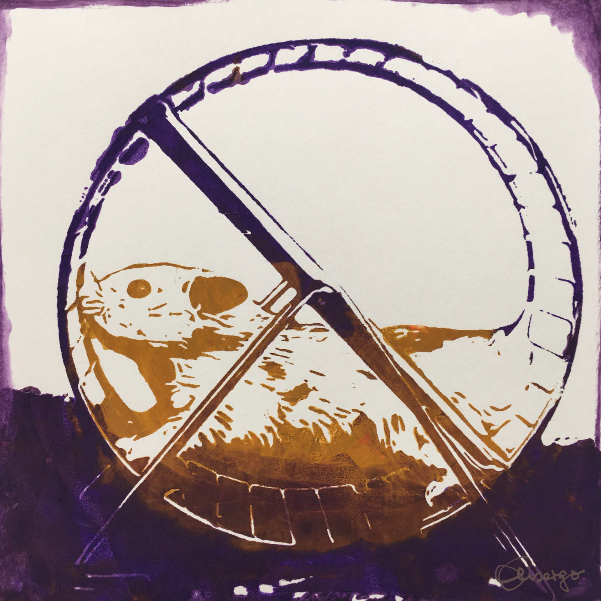 Bild, Gemälde, Siebdruck, Augsburg, Industrie, Zahnrad, Uhrwerk, Wasser, Figur, Hamster, Elisabeth Ernicke-Goßner, Elisergo