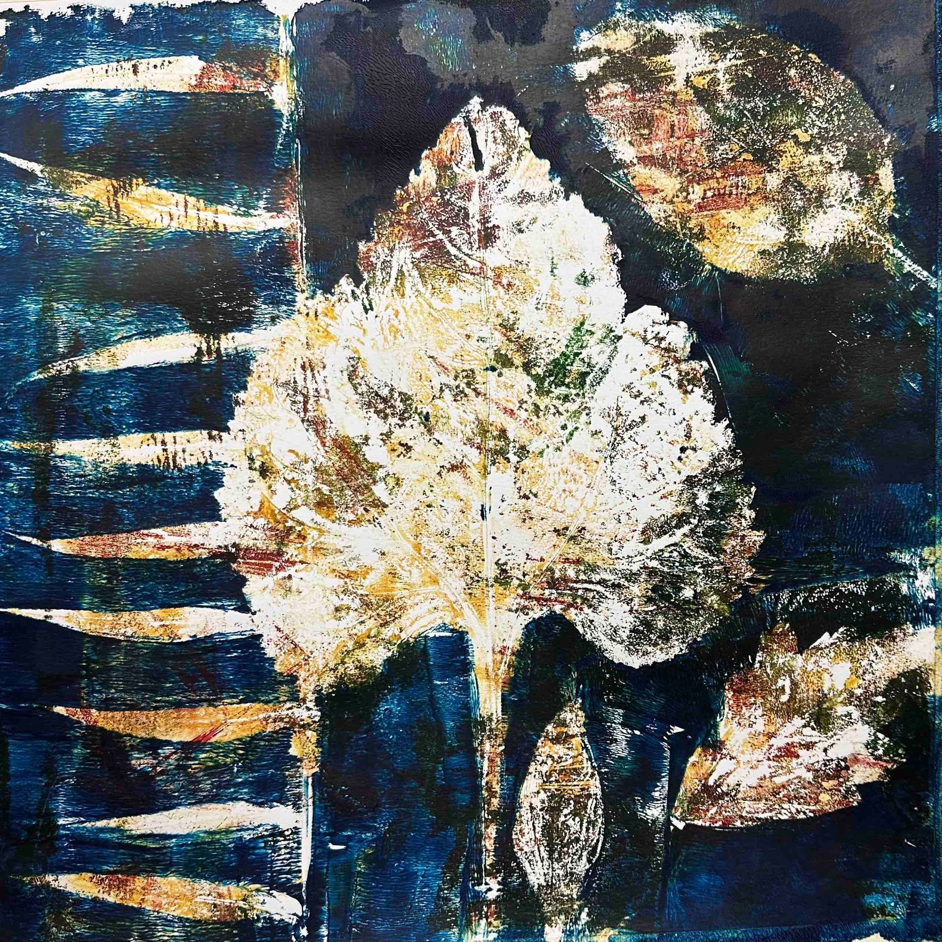 Elisergo, Gemälde, quadratisch, Herbst, Blätter, florale Motive, Licht und Farben, Acrylmalerei, moderne Kunst, Abstrakte Malerei ,Winter, Zuversicht, Besinnlichkeit , #elisergo,