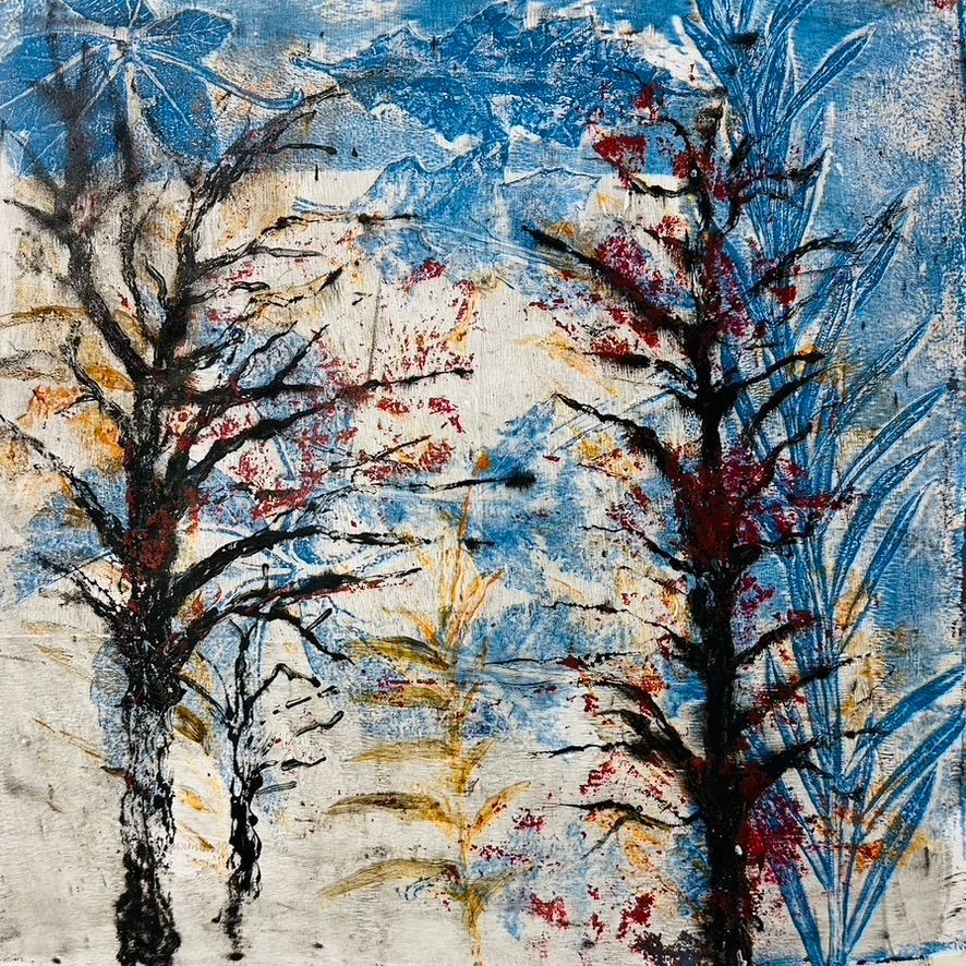 Elisergo, Gemälde, quadratisch, Herbst, Blätter, florale Motive, Licht und Farben, Acrylmalerei, moderne Kunst, Abstrakte Malerei ,Winter, Zuversicht, Besinnlichkeit , #elisergo,