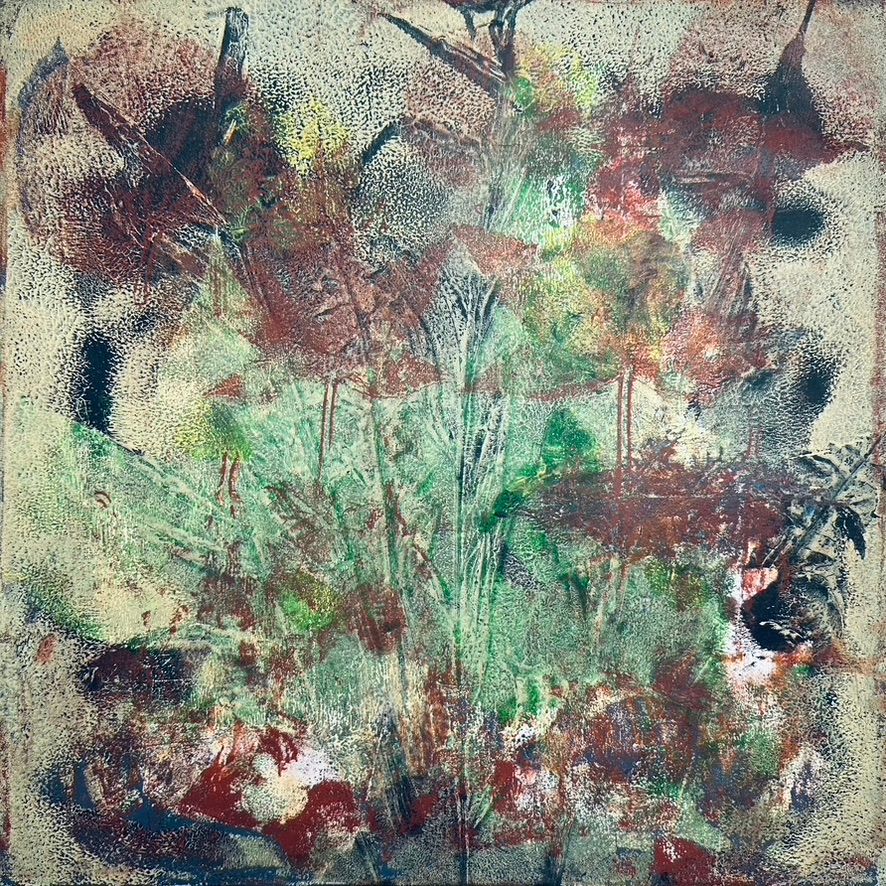 Elisergo, Gemälde, quadratisch, Herbst, Blätter, florale Motive, Licht und Farben, Acrylmalerei, moderne Kunst, Abstrakte Malerei ,Winter, Zuversicht, Besinnlichkeit , #elisergo,