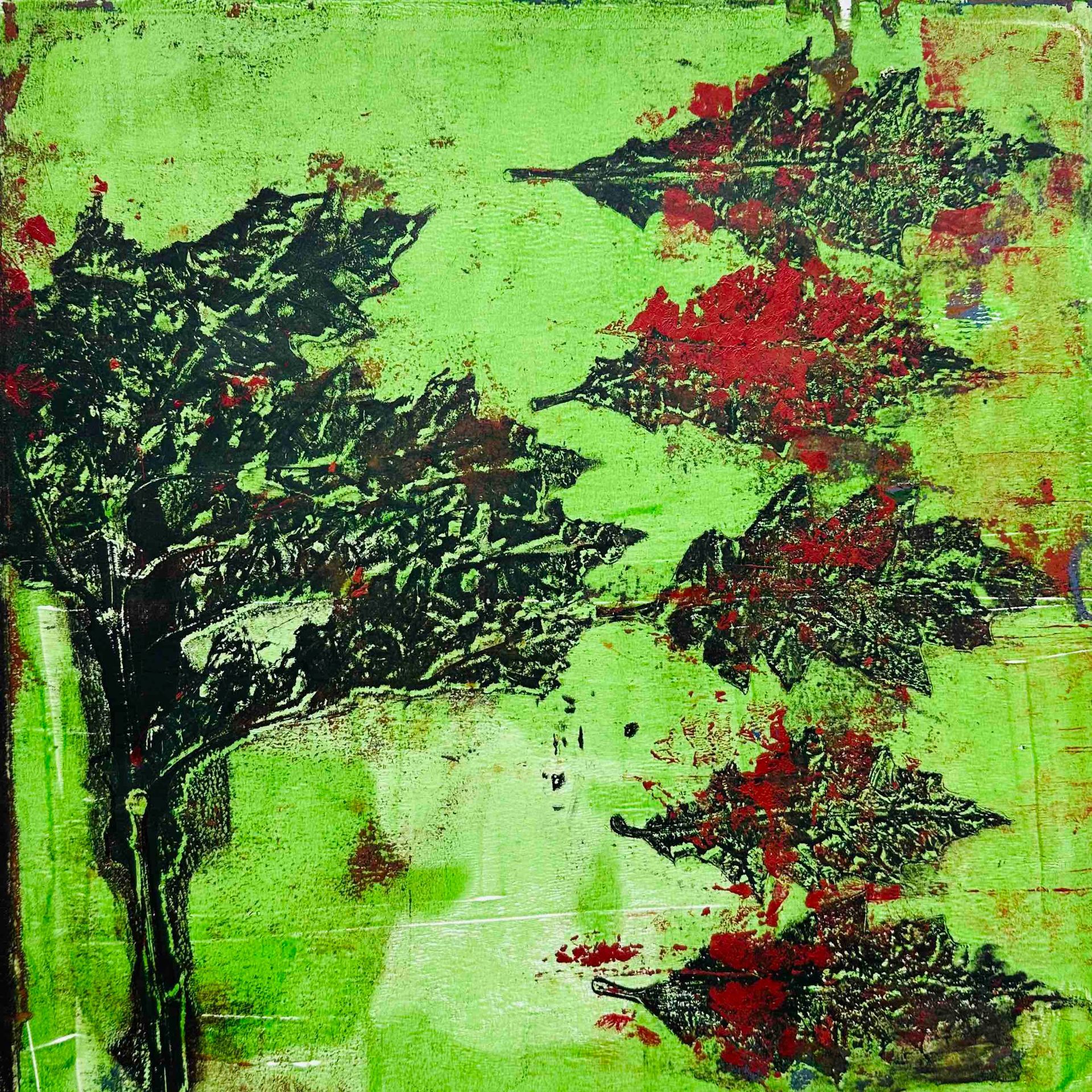 Elisergo, Gemälde, quadratisch, Herbst, Blätter, florale Motive, Licht und Farben, Acrylmalerei, moderne Kunst, Abstrakte Malerei ,Winter, Zuversicht, Besinnlichkeit , #elisergo,