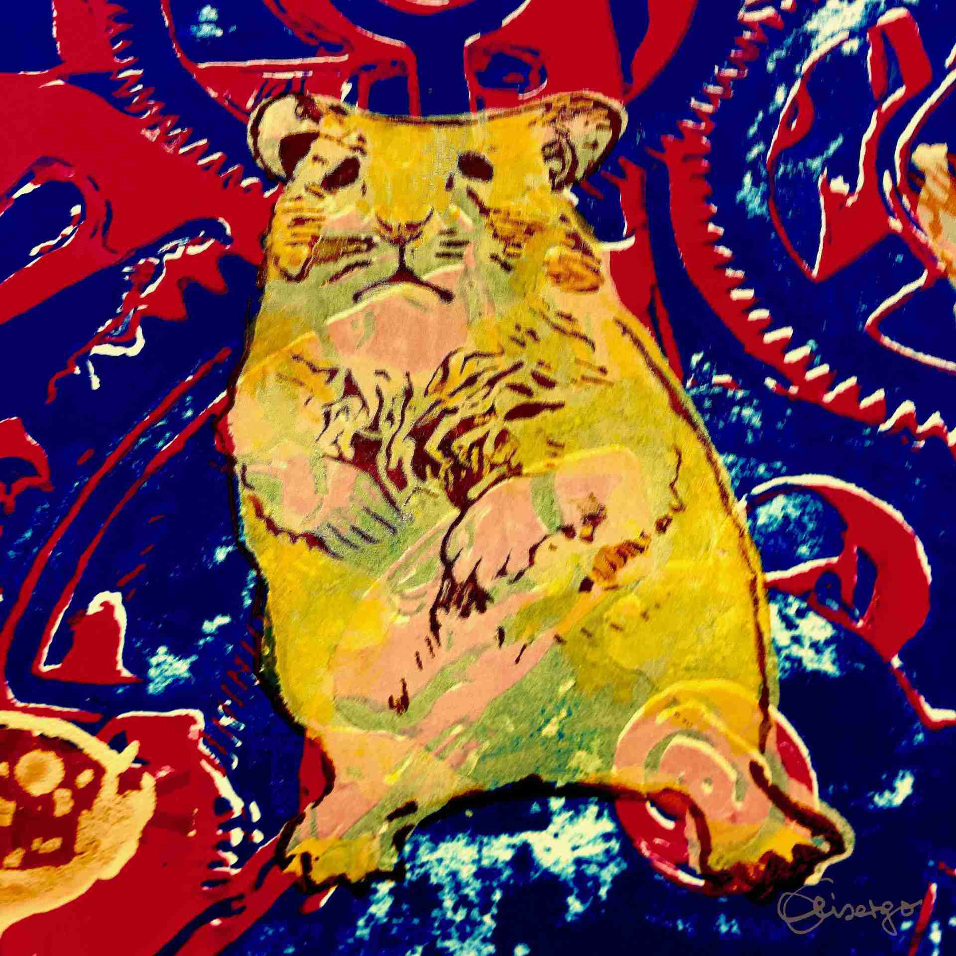 Bild, Gemälde, Siebdruck, Augsburg, Industrie, Zahnrad, Uhrwerk, Wasser, Figur, Hamster, Elisabeth Ernicke-Goßner, Elisergo