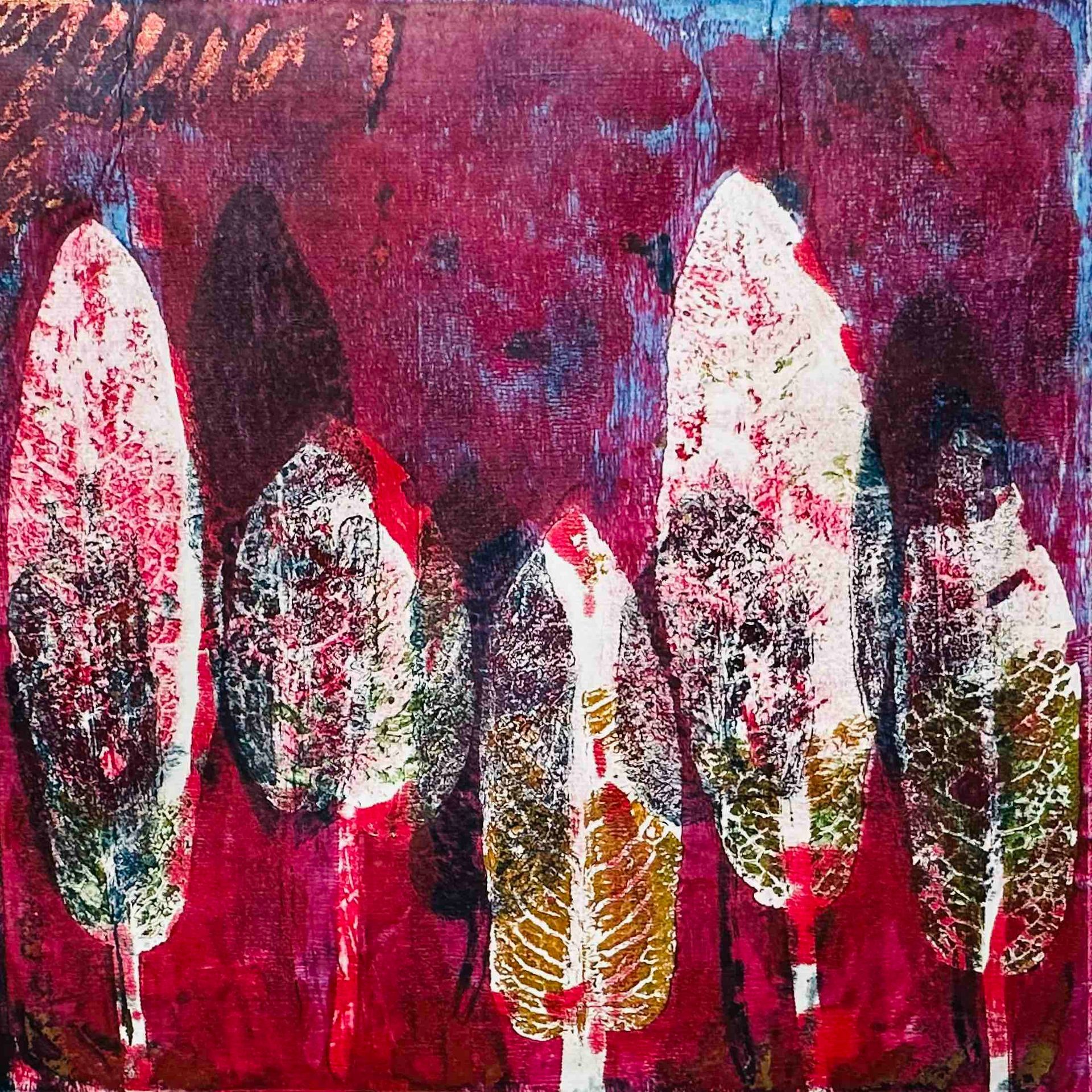 Elisergo, Gemälde, quadratisch, Herbst, Blätter, florale Motive, Licht und Farben, Acrylmalerei, moderne Kunst, Abstrakte Malerei ,Winter, Zuversicht, Besinnlichkeit , #elisergo,