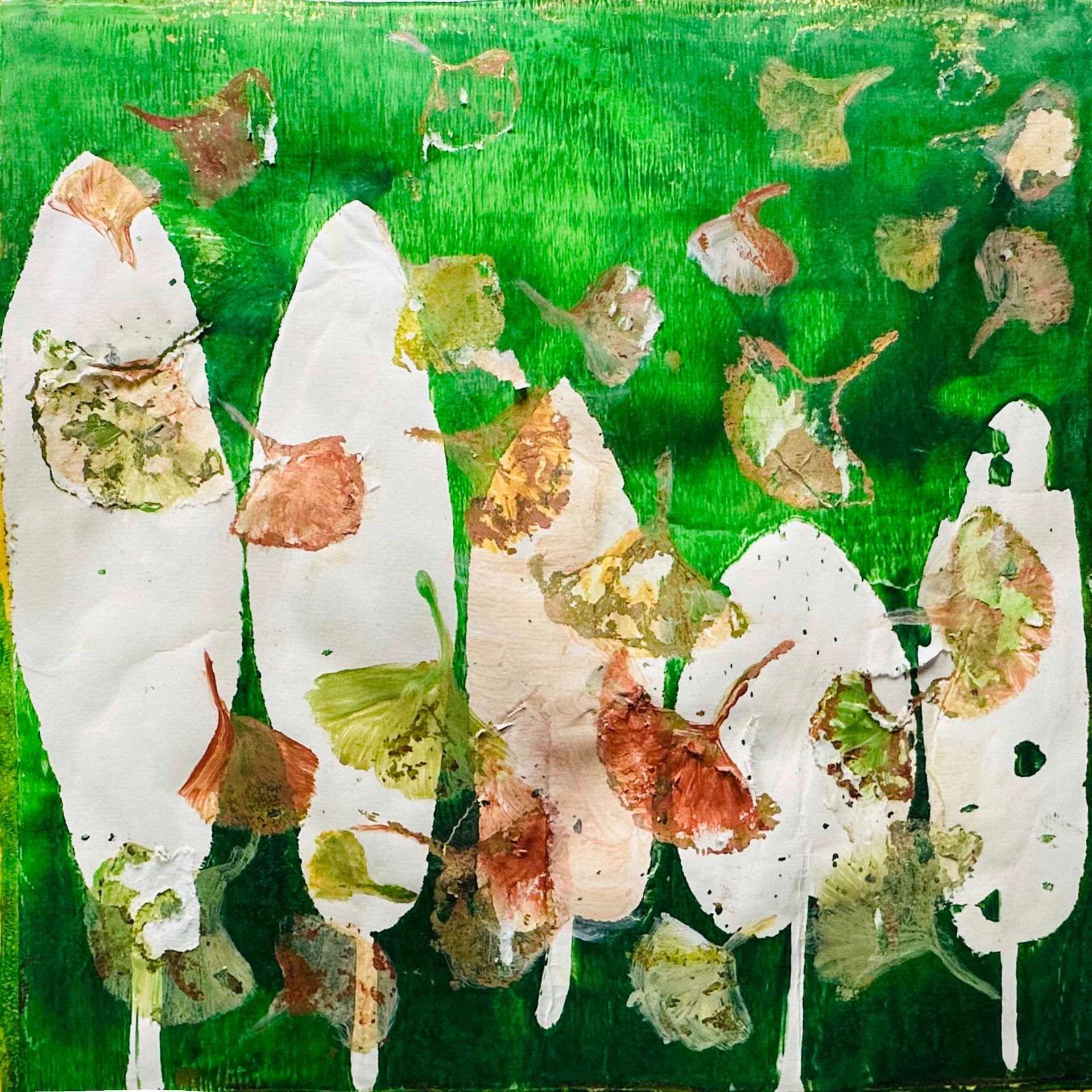 Elisergo, Gemälde, quadratisch, Herbst, Blätter, florale Motive, Licht und Farben, Acrylmalerei, moderne Kunst, Abstrakte Malerei ,Winter, Zuversicht, Besinnlichkeit , #elisergo,