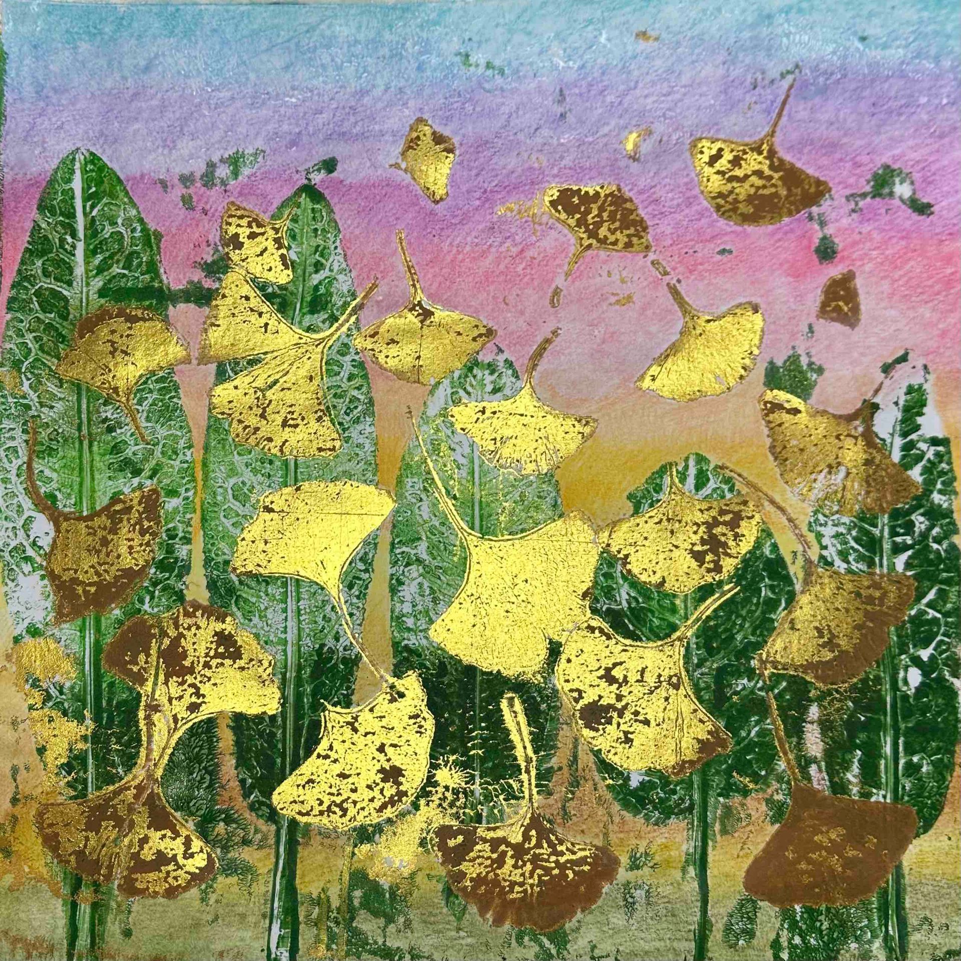 Elisergo, Gemälde, quadratisch, Herbst, Blätter, florale Motive, Licht und Farben, Acrylmalerei, moderne Kunst, Abstrakte Malerei ,Winter, Zuversicht, Besinnlichkeit , #elisergo,