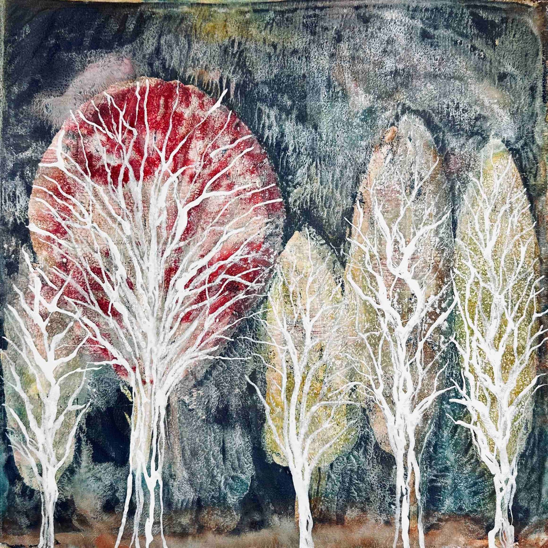 Elisergo, Gemälde, quadratisch, Herbst, Blätter, florale Motive, Licht und Farben, Acrylmalerei, moderne Kunst, Abstrakte Malerei ,Winter, Zuversicht, Besinnlichkeit , #elisergo,