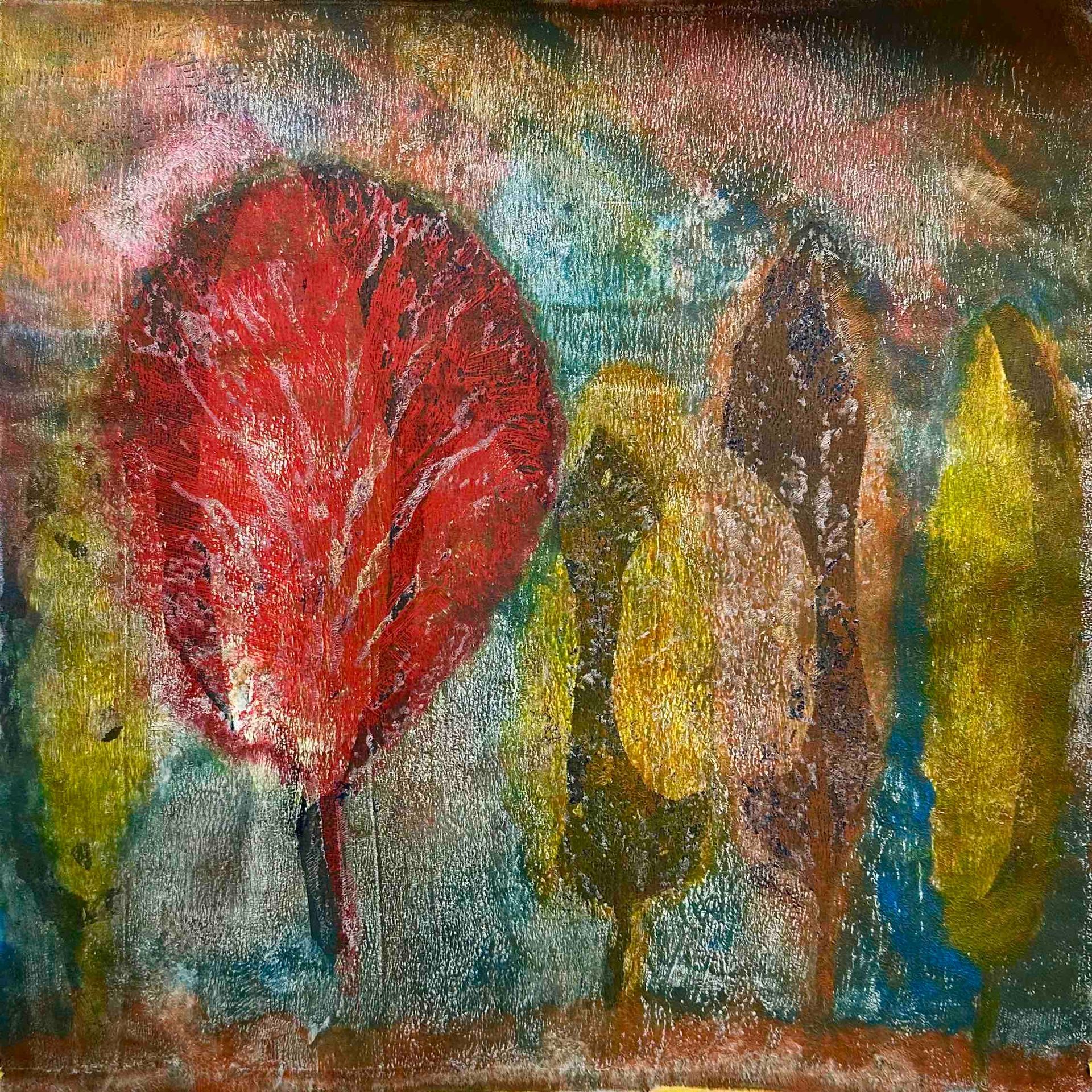 Elisergo, Gemälde, quadratisch, Herbst, Blätter, florale Motive, Licht und Farben, Acrylmalerei, moderne Kunst, Abstrakte Malerei ,Winter, Zuversicht, Besinnlichkeit , #elisergo,