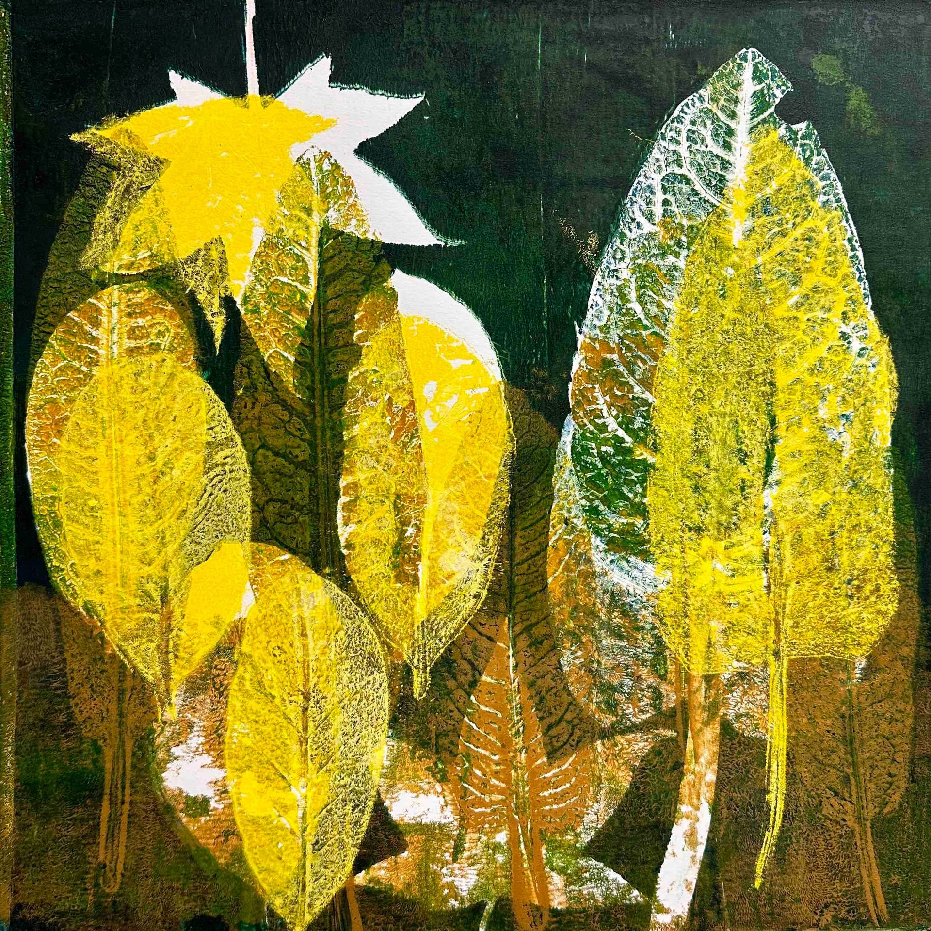 Elisergo, Gemälde, quadratisch, Herbst, Blätter, florale Motive, Licht und Farben, Acrylmalerei, moderne Kunst, Abstrakte Malerei ,Winter, Zuversicht, Besinnlichkeit , #elisergo,