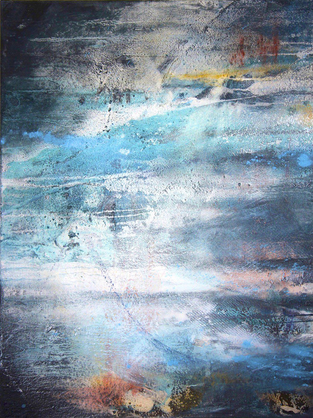 Bild-Leinwand-Mischtechnik-abstrakt-blau-Wasser-Fisch-Tauchen-Elisabeth-Ernicke-Goßner,