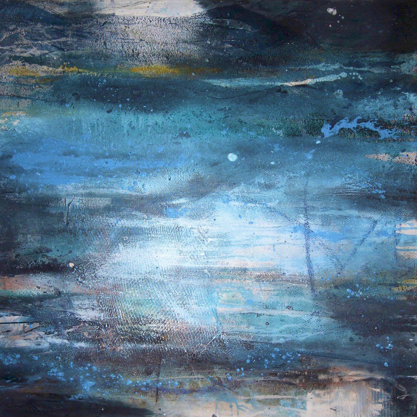 Bild-Leinwand-Mischtechnik-abstrakt-blau-Wasser-Fisch-Tauchen-Elisabeth-Ernicke-Goßner,