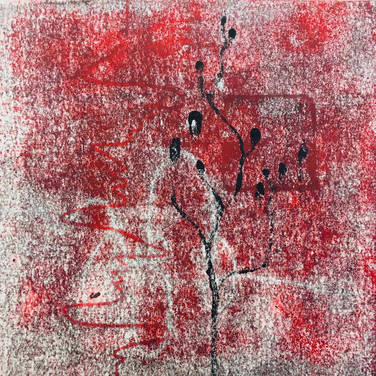 Bild, Gemälde, Siebdruck, Monotypie,  Corona, Kunst, Augsburg, Zahnrad, Uhrwerk, Tanz, Virus , Figur, Hamster, Chronik, Elisabeth Ernicke-Goßner, Elisergo