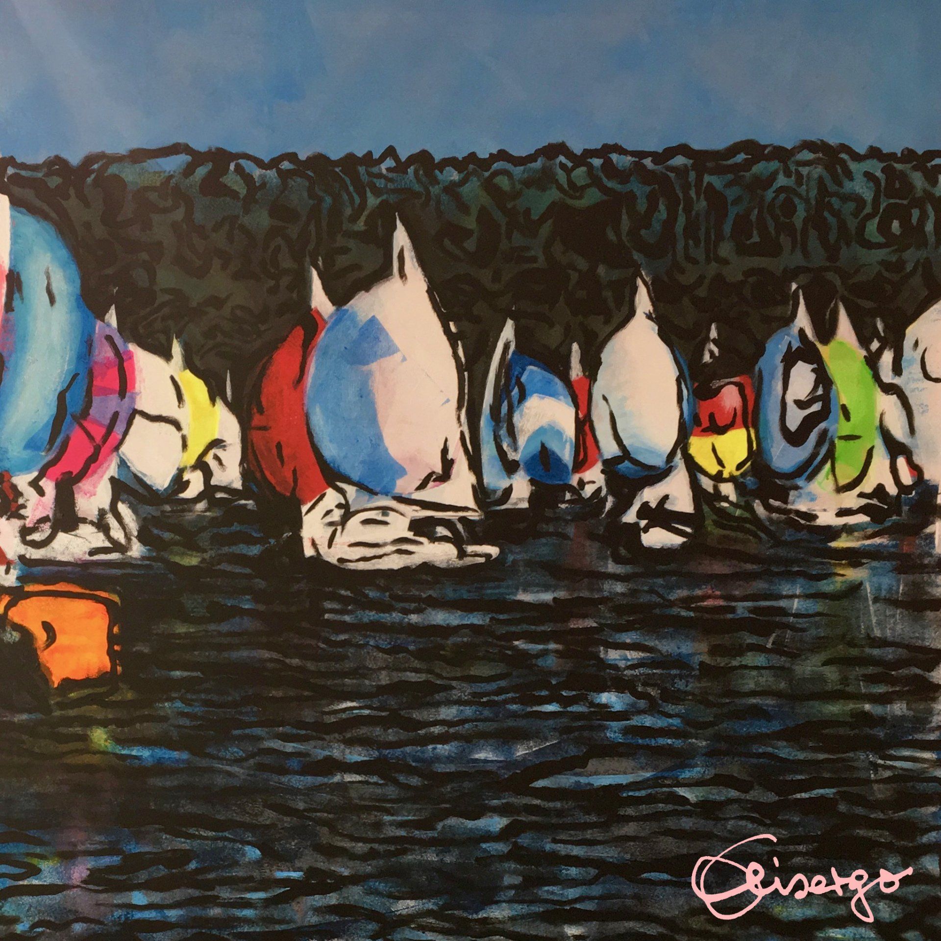 Bild, Gemälde, Druck, Segeln, Ammersee,Neptun, Poseidon, Triton, Nixe, Gottheit, Wasser, Elisabeth Ernicke-Goßner, Elisergo