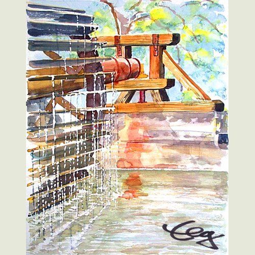 Bild, Augsburg, Acryl, Gebäude, Haus, Wasser, Rad, Treppe, Elisabeth Ernicke-Goßner