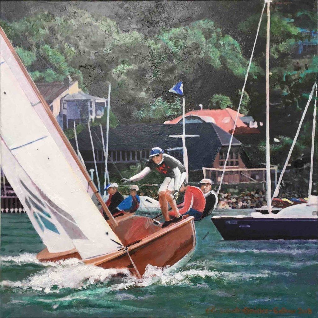 Bild, Elisabeth, Ernicke-Goßner, Schiff, Jolle, Jollenkreuzer, HSC, Herrschinger Segelclub, Acryl, Leinwand, Segeln