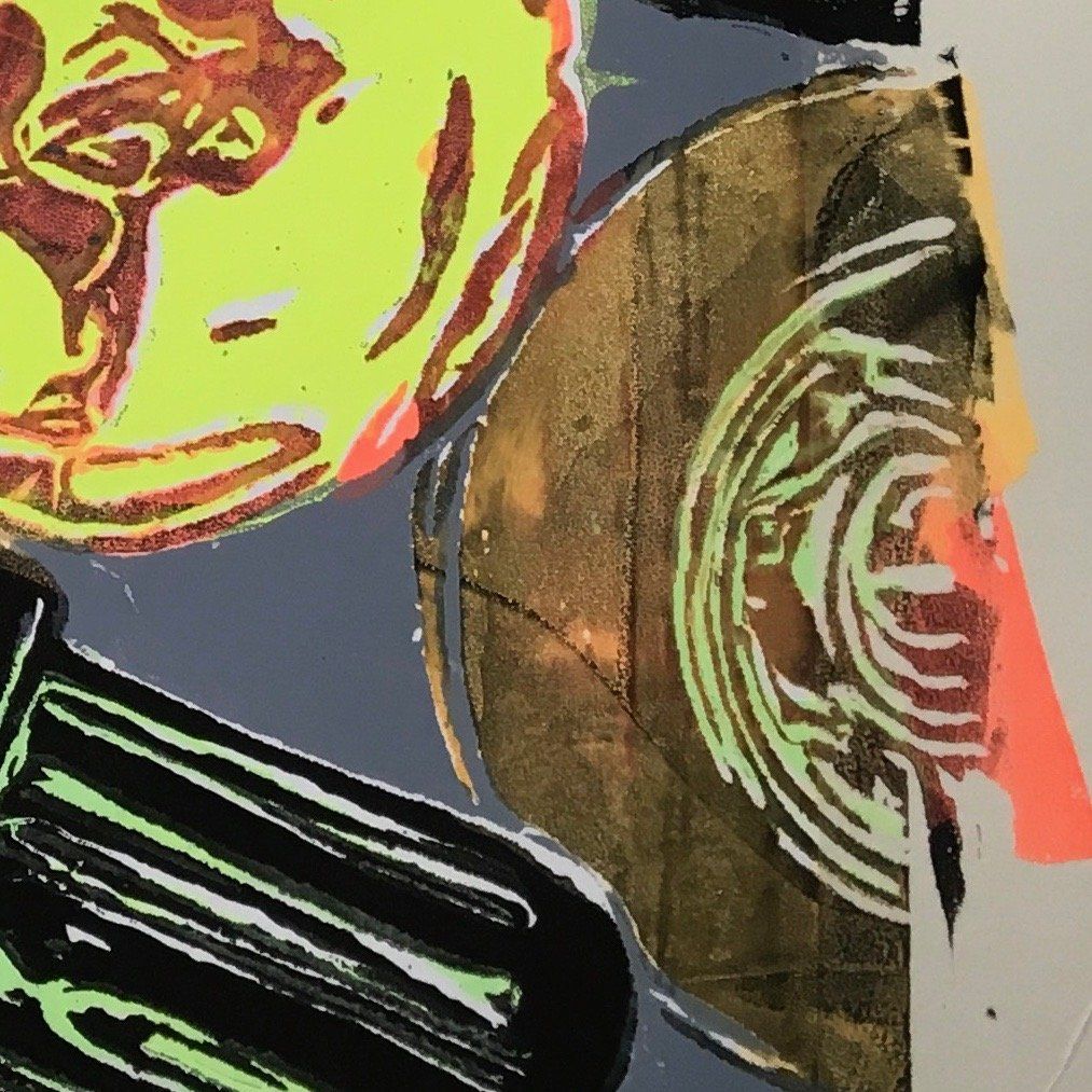 Bild, Gemälde, Siebdruck, Monotypie,  Corona, Kunst, Augsburg, Zahnrad, Uhrwerk, Tanz, Virus , Figur, Hamster, Chronik, Elisabeth Ernicke-Goßner, Elisergo