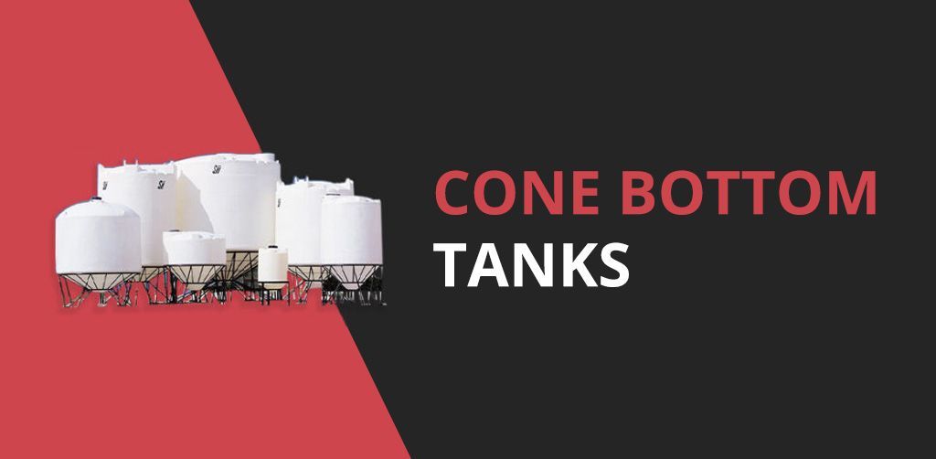 A group of cone bottom tanks are sitting next to each other on a red and black background.
