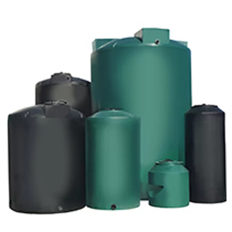 A group of water tanks of different sizes are stacked on top of each other.