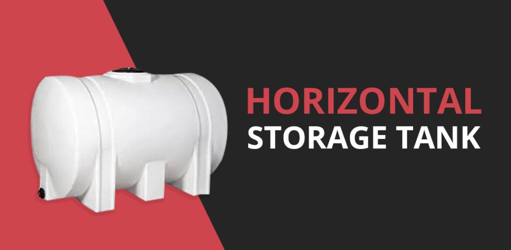 A horizontal storage tank is shown on a red and black background.