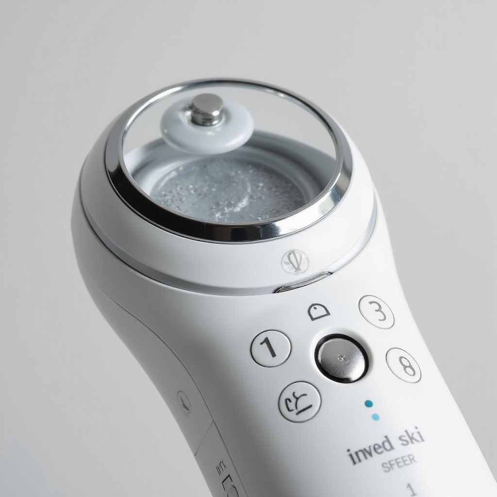 White skincare device with numbered buttons and a clear dome.