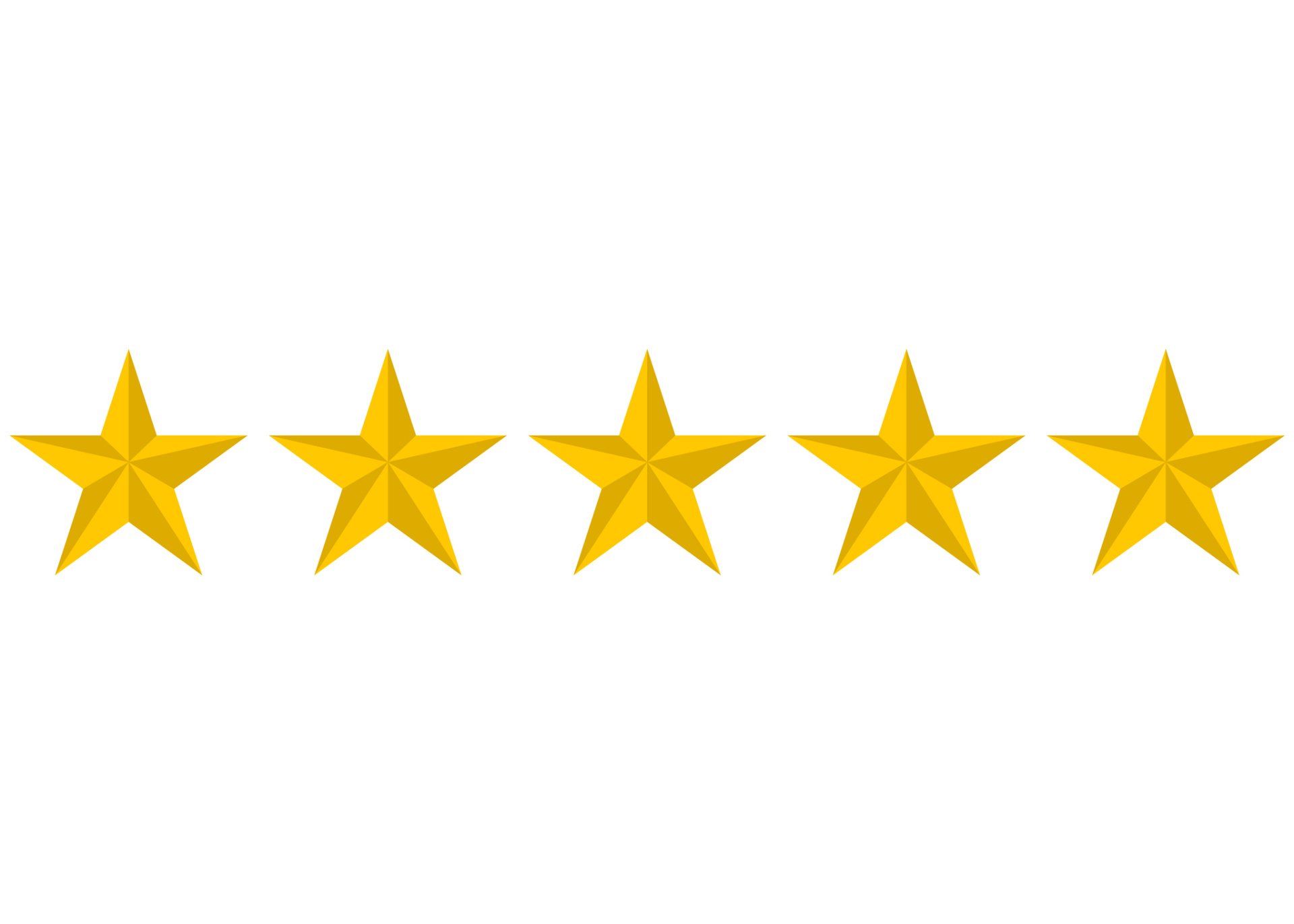 Five gold stars in a row, indicating excellent rating or review.