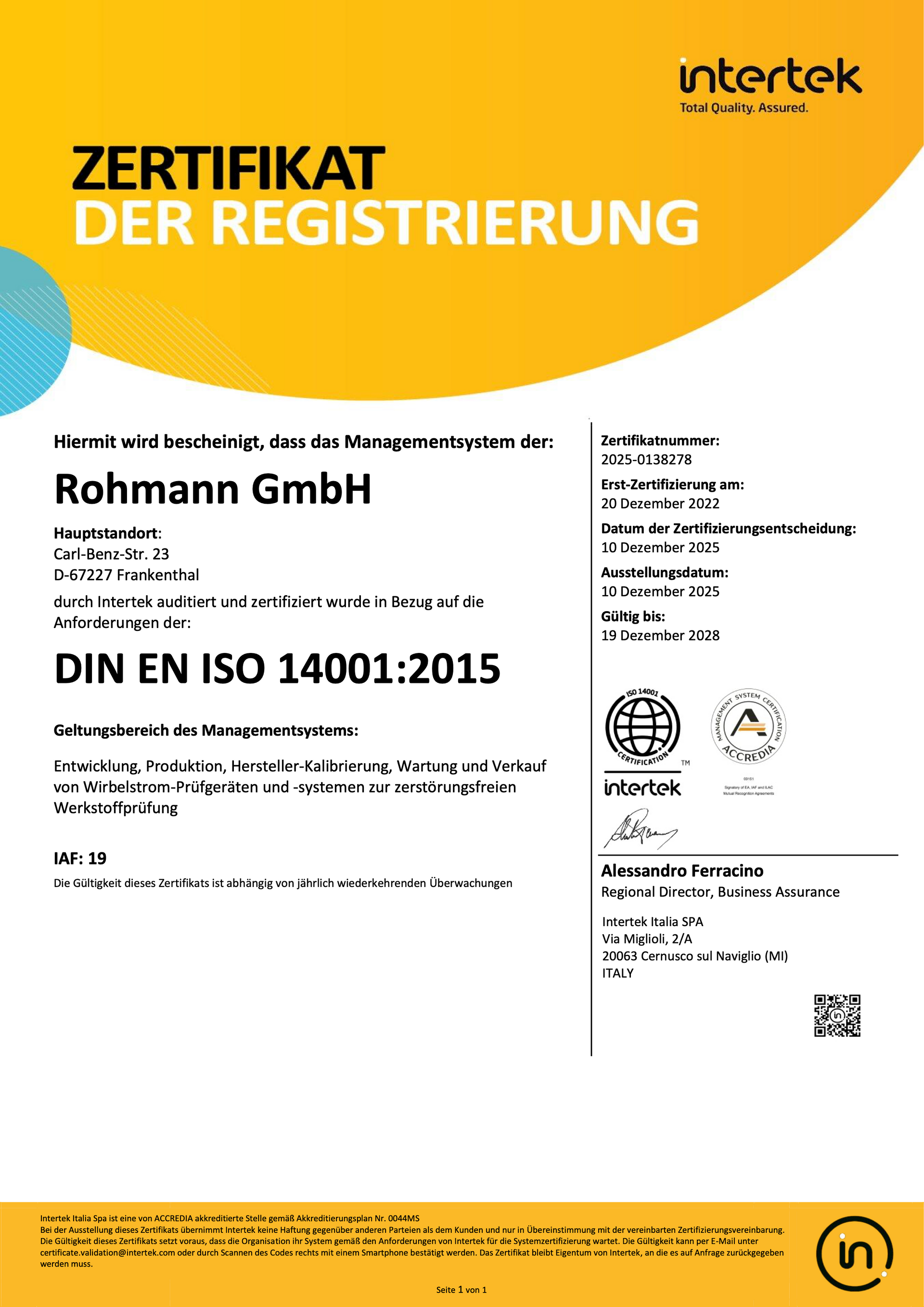 A certificate for rohmann gmbh is iso 9001-2015.