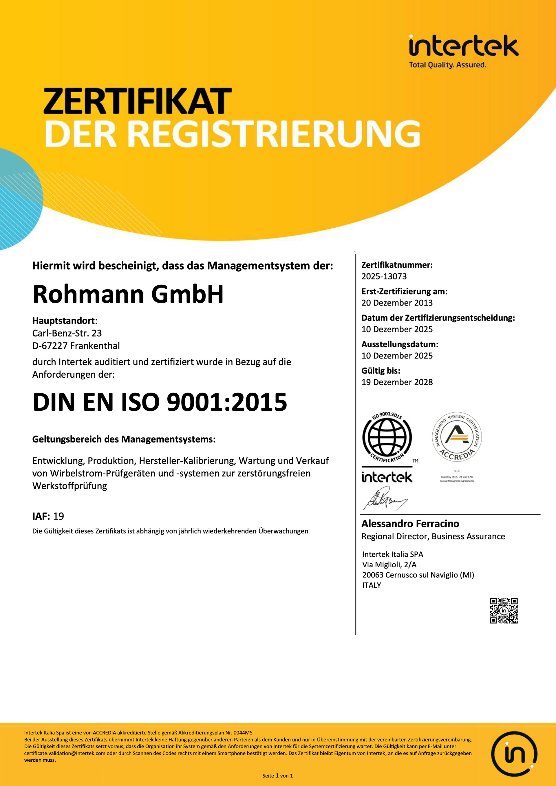 A certificate for rohmann gmbh is iso 9001-2015.