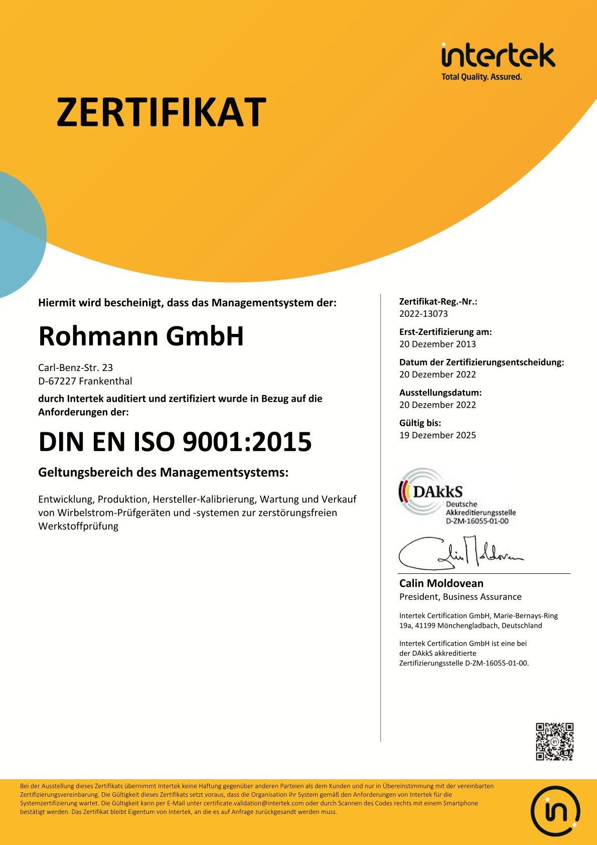 A certificate for rohmann gmbh is iso 9001-2015.
