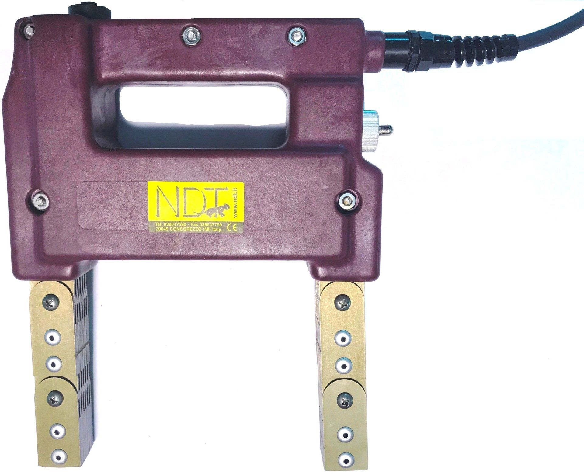 A purple device with a yellow label that says india
