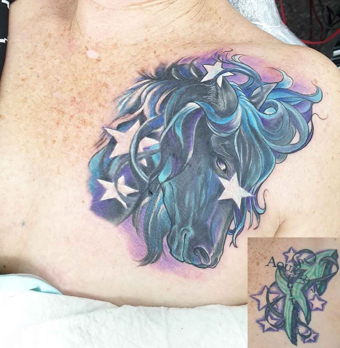 Horse Head Cover Up Tattoo - Tattoo Studio in Kawana, QLD