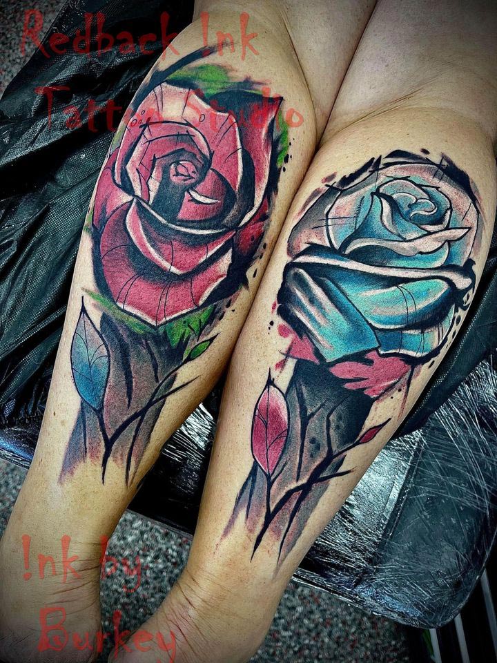 Colourful Flower Tattoos on Legs - Tattoo Studio in Kawana, QLD
