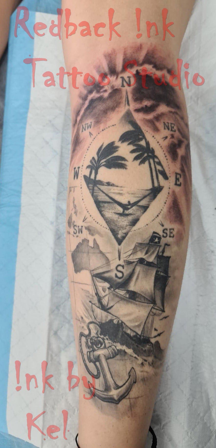 Compass With Ship And Beach Tattoo - Tattoo Studio in Kawana, QLD