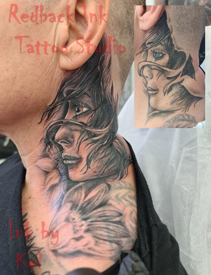 Redback Ink Side Neck Girl Tattoo - Tattoo Studio in Kawana, QLD