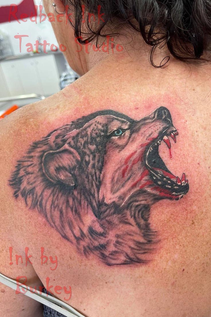 Wolf Tattoo on Shoulder Blade - Tattoo Studio in Kawana, QLD