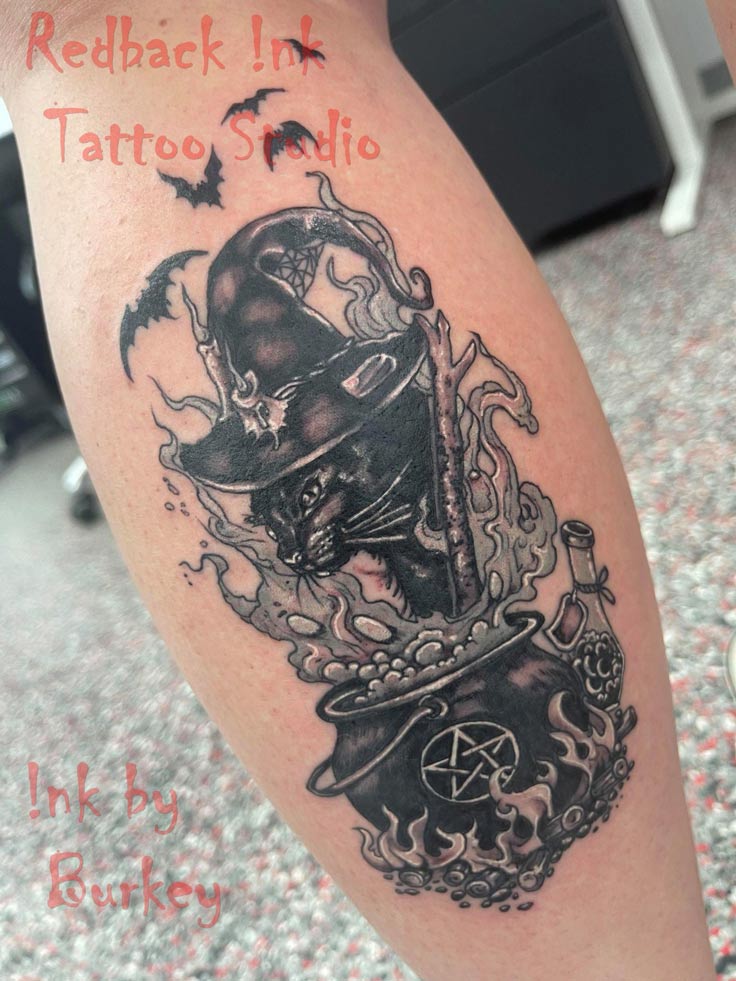 Redback Ink Witch Cat Tattoo - Tattoo Studio in Kawana, QLD