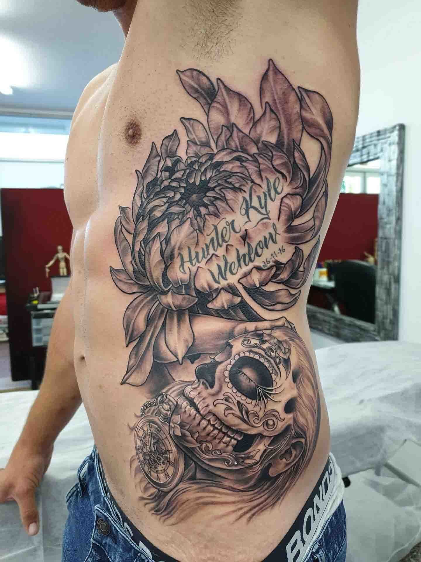 Skull and Rose Tattoo Design - Tattoo Studio in Kawana, QLD