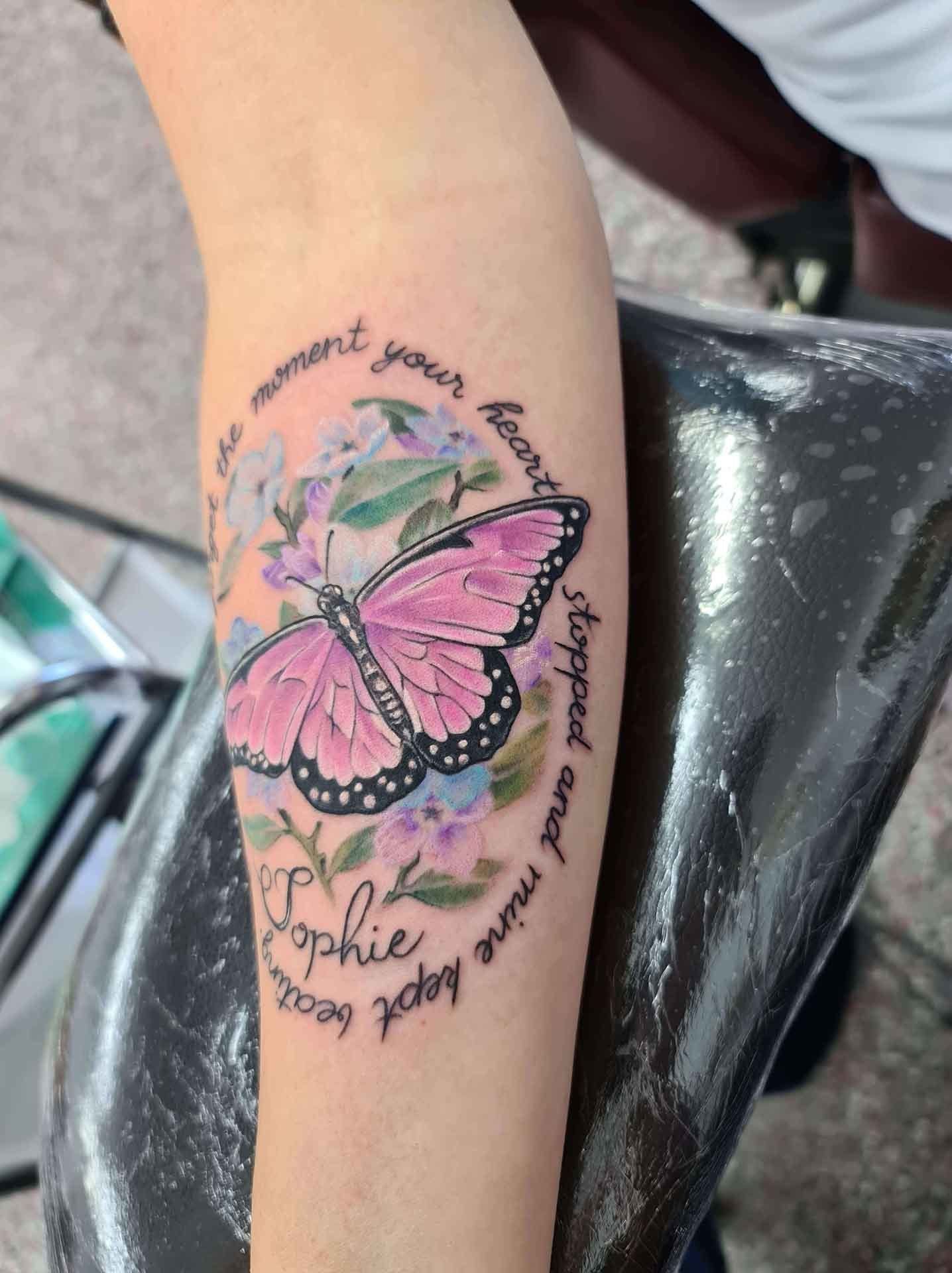 Pink Butterfly Tattoo Design - Tattoo Studio in Kawana, QLD