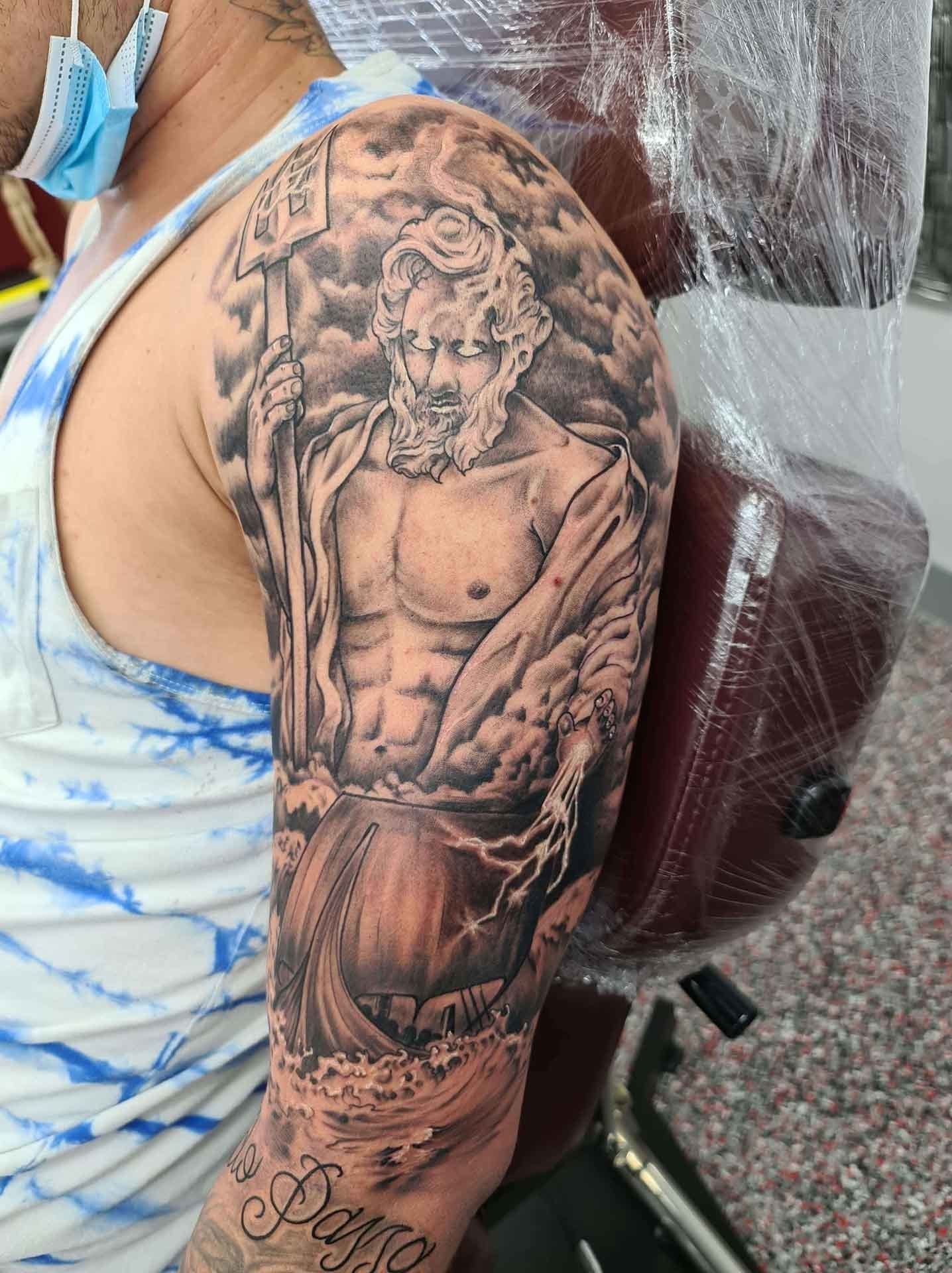 Closer View of Poseidon Tattoo Design - Tattoo Studio in Kawana, QLD