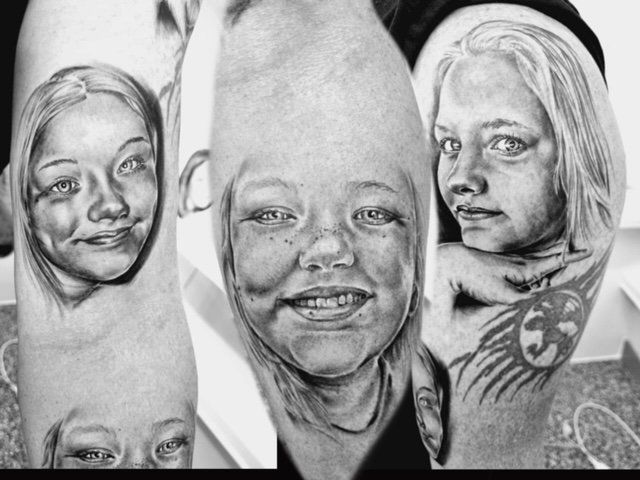 Black & White Portrait Tattoos of Kids - Tattoo Studio in Kawana, QLD