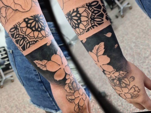 Black and White Flower Tattoo on Forearm - Tattoo Studio in Kawana, QLD