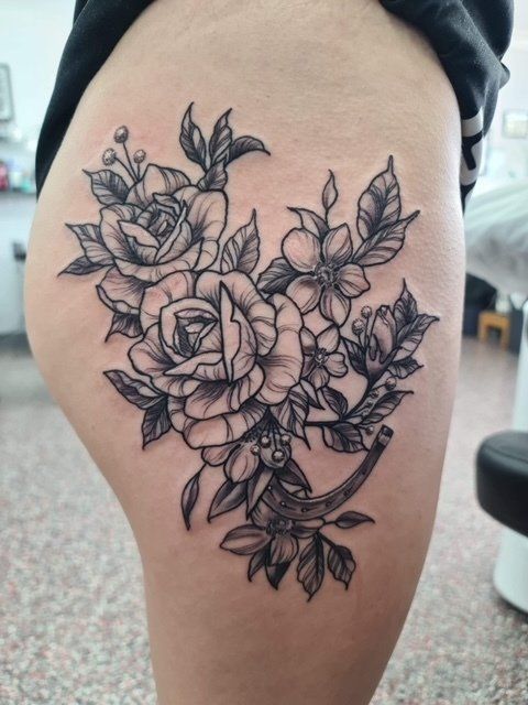 Black and White Flowers Tattoo - Tattoo Studio in Kawana, QLD