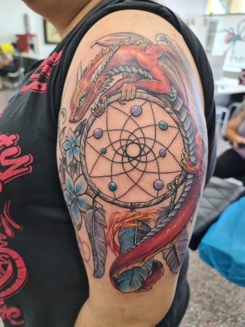 Dragon on Dream Catcher Tattoo - Tattoo Studio in Kawana, QLD