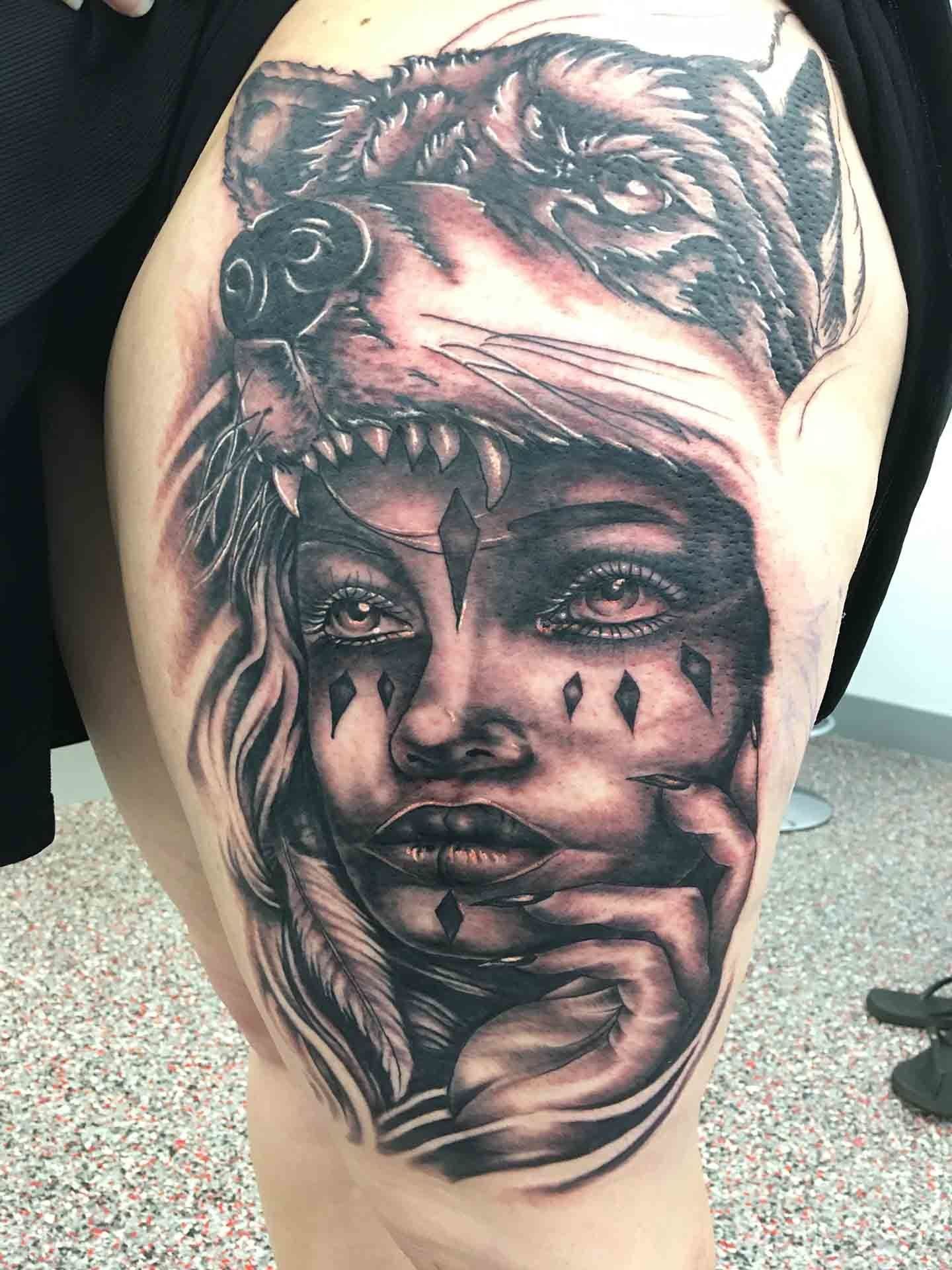 Face with Wolf Hood Tattoo Design - Tattoo Studio in Kawana, QLD