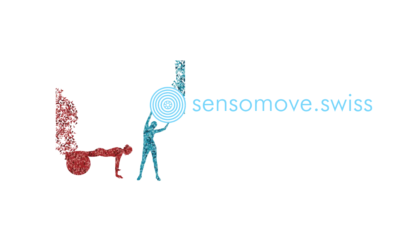 ein Logo für sensomove.ch mit einer Person, die eine Zielscheibe hält
