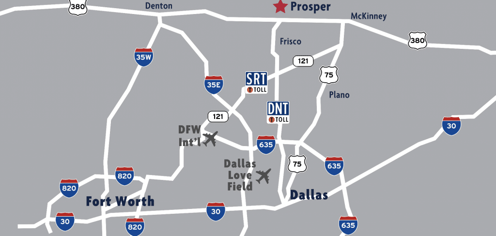 DFW Map including Prosper TX